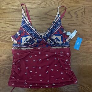 Cupshe Red and Blue Patterned Tankini Top